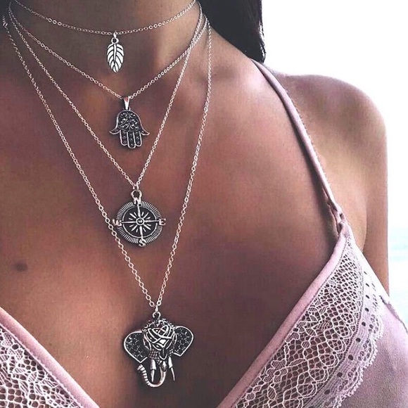 NWOT Women Multi-layer Long Chain Pendant Crystal Choker Necklace Jewelry - Picture 5 of 11